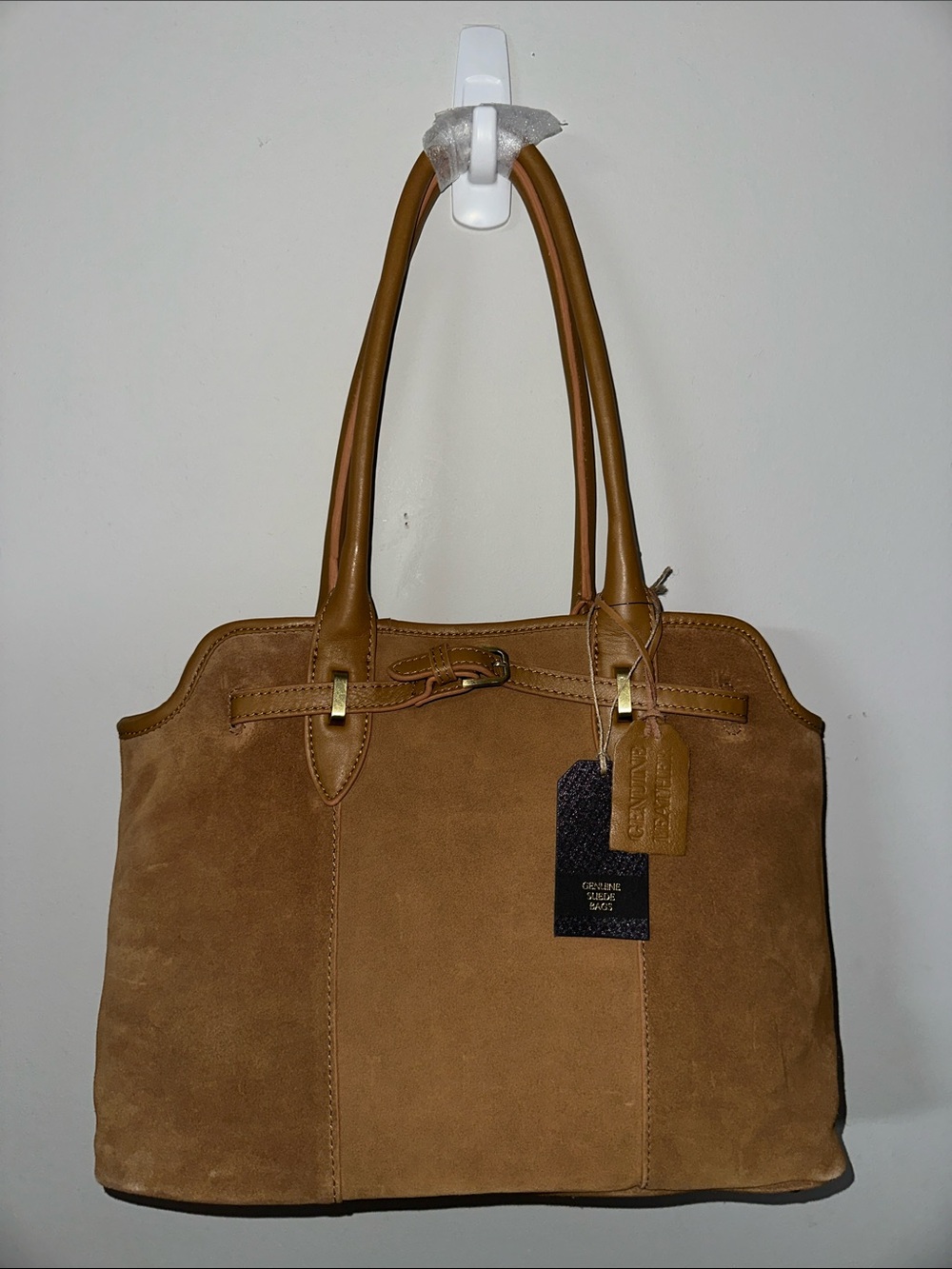 New Genuine Leather Suede Tote Bag / Purse in Tan